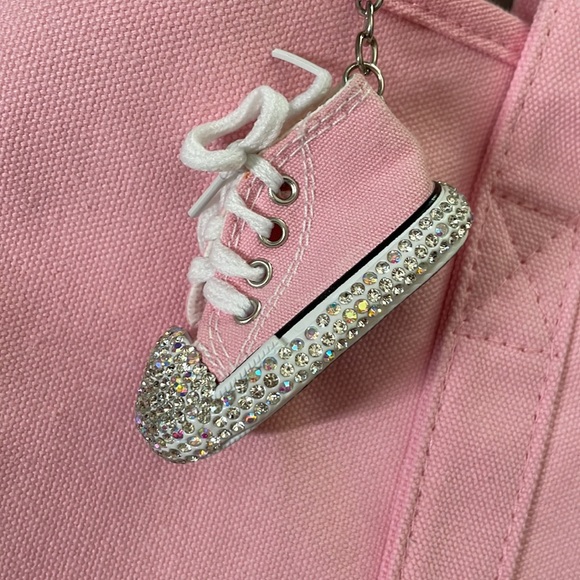Dalix Pink Tote Bag With Bedazzled High Top Sneaker - Picture 3 of 9